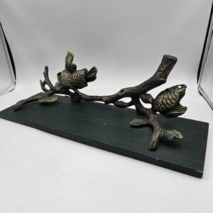 VTG Cast Iron Pinecone Shelf Wall Floating Bracket Leaves Vines Painted Trinket